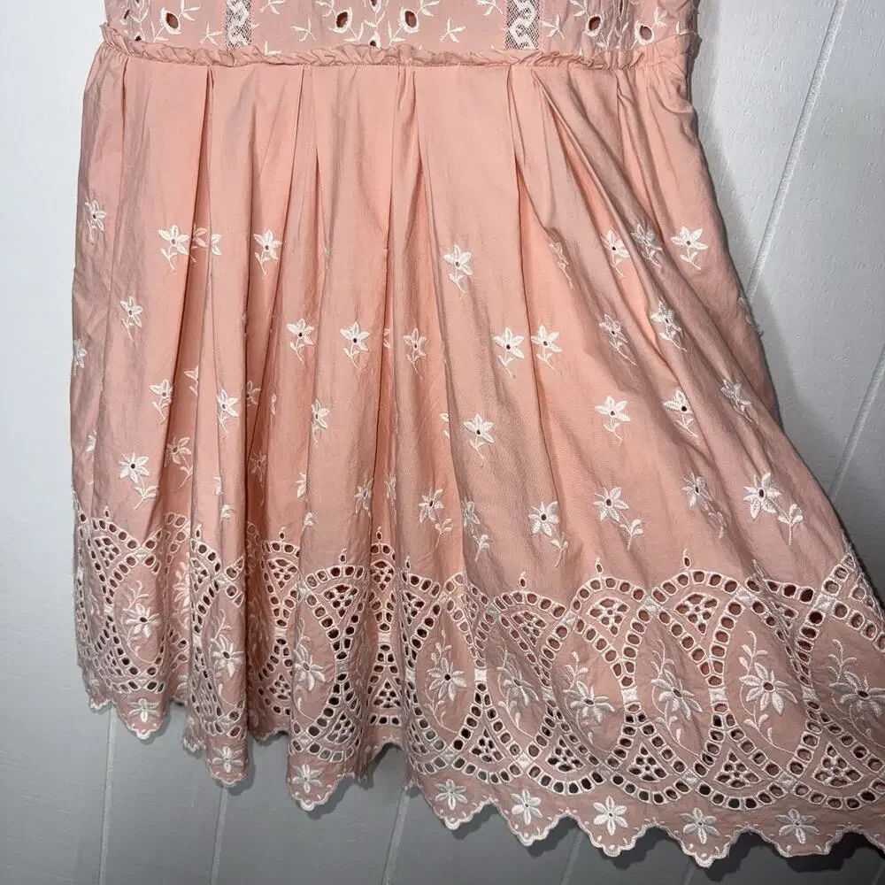 Love Shack Fancy Women’s Mochi Cotton Eyelet Mini Dress Romantic Pink Size 6 - Picture 6 of 8